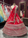 Red Unstitched Bridal Lehenga with Heavy Zari Embroidery
