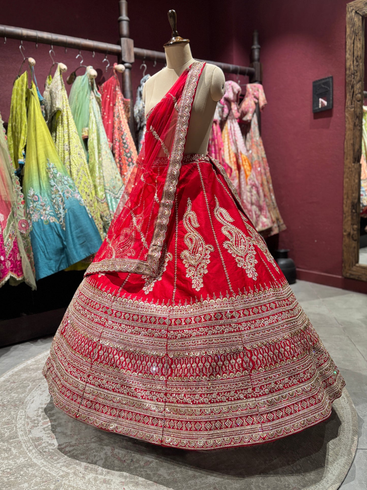 Red Unstitched Bridal Lehenga with Heavy Zari Embroidery