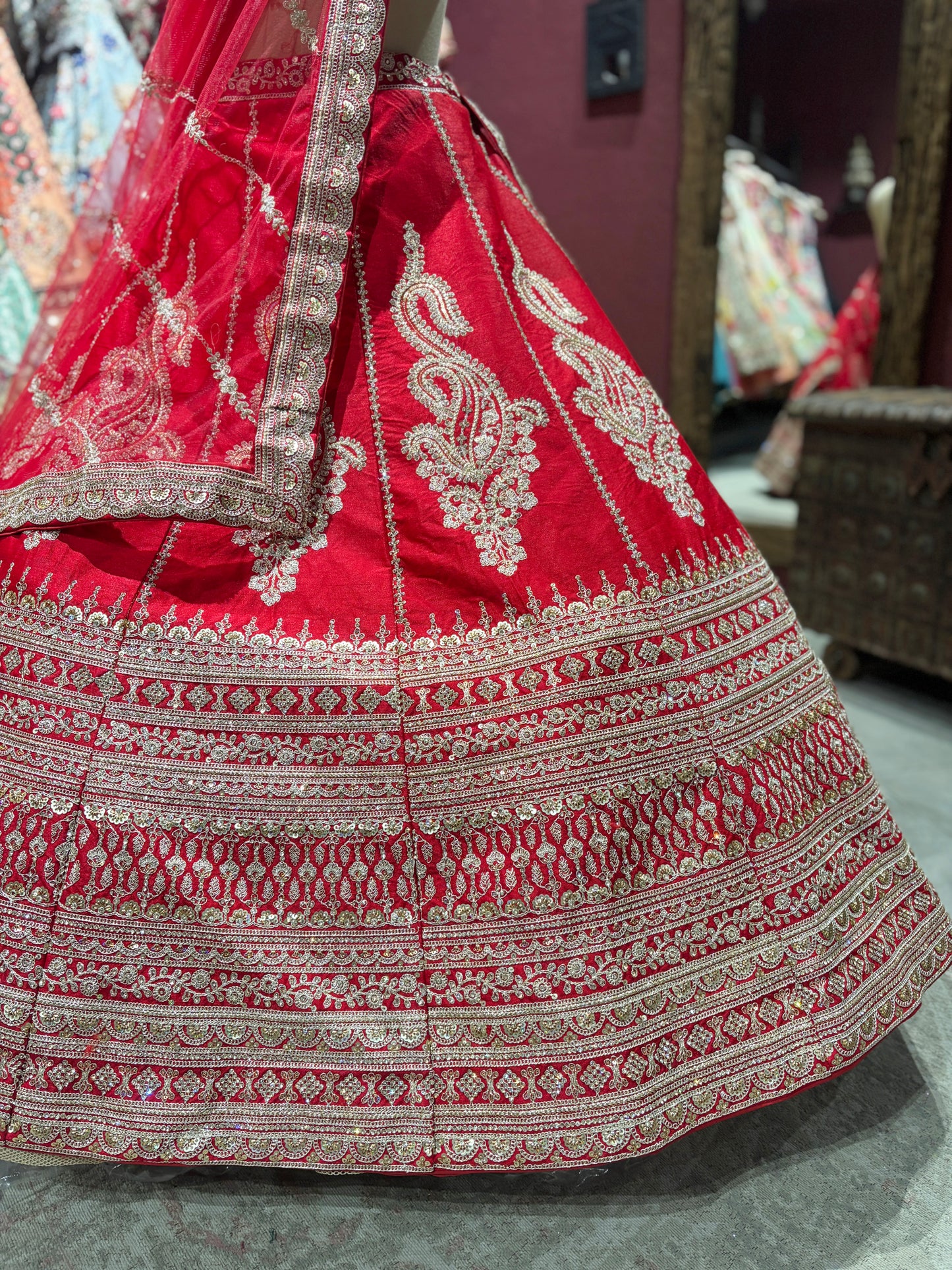 Red Unstitched Bridal Lehenga with Heavy Zari Embroidery