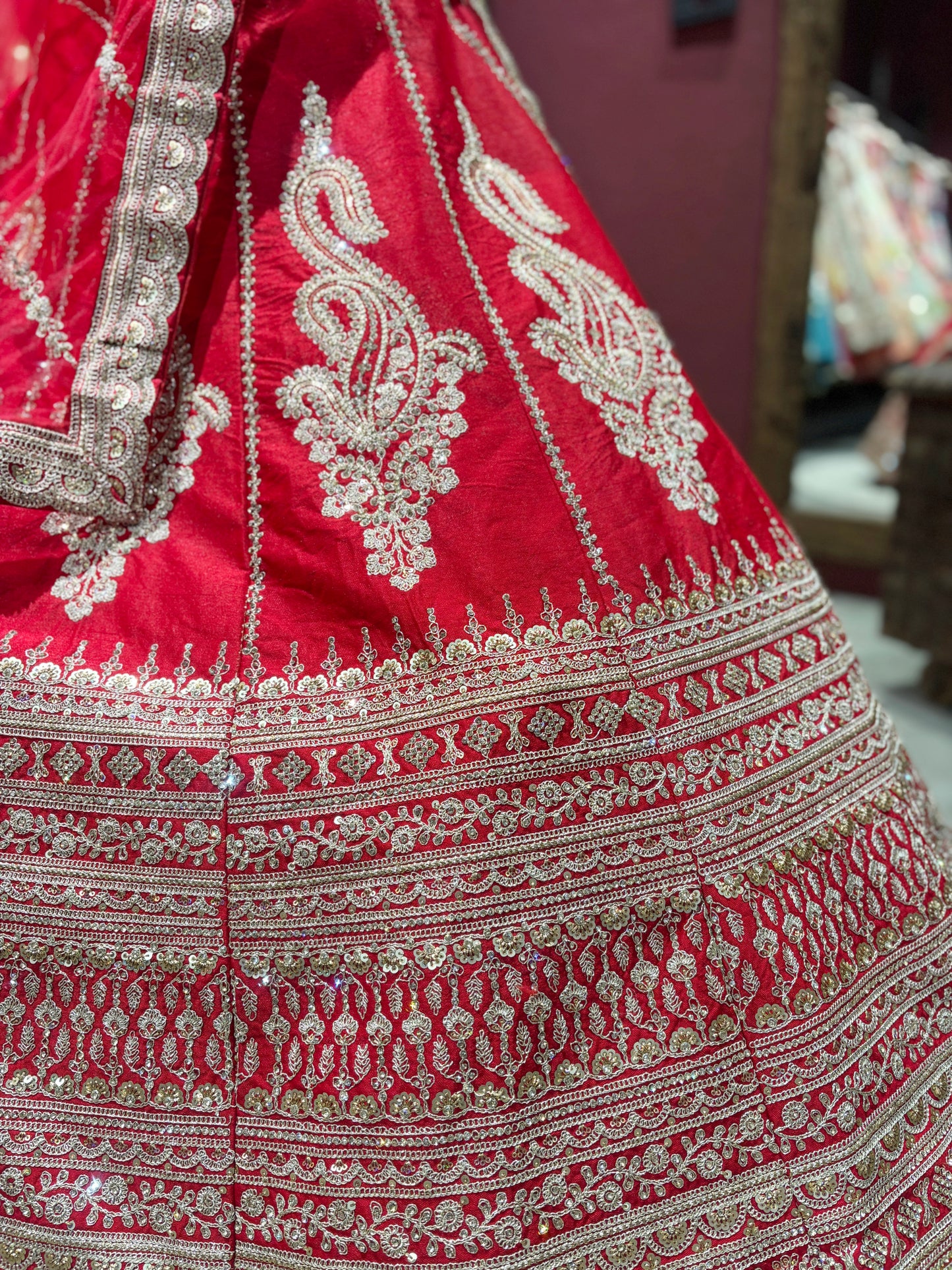 Red Unstitched Bridal Lehenga with Heavy Zari Embroidery