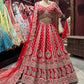 Designer Red Heavy Zari Embroidered Bridal Lehenga with Net Dupatta