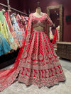 Designer Red Heavy Zari Embroidered Bridal Lehenga with Net Dupatta