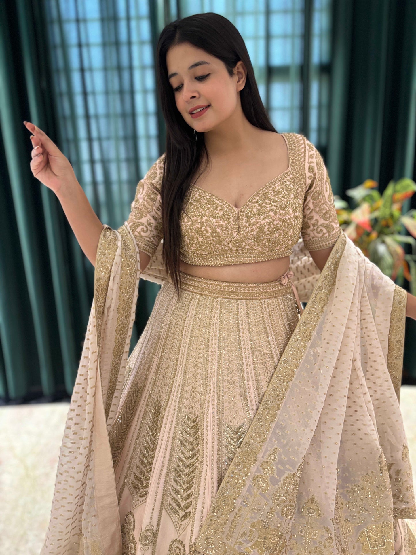 Designer Lehenga with Handcrafted Zari & Floral Embellishments