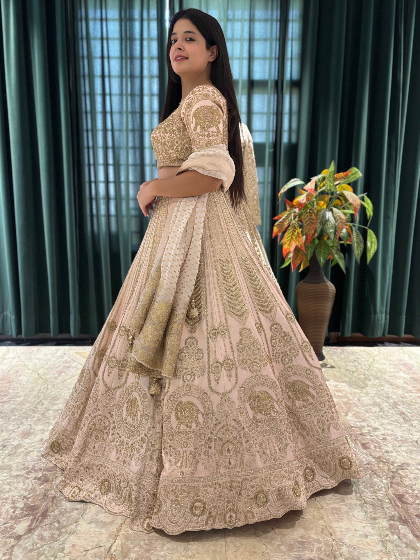 Designer Lehenga with Handcrafted Zari & Floral Embellishments