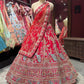 Designer Red Unstitched Bridal Lehenga with Peacock Zari Embroidery