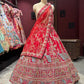 Designer Red Unstitched Bridal Lehenga with Peacock Zari Embroidery
