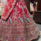 Designer Red Unstitched Bridal Lehenga with Peacock Zari Embroidery