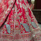Designer Red Unstitched Bridal Lehenga with Peacock Zari Embroidery