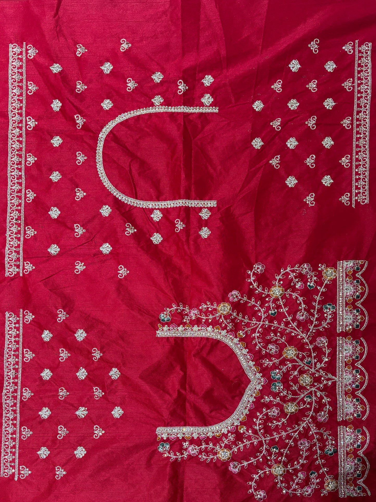 Designer Red Unstitched Bridal Lehenga with Peacock Zari Embroidery