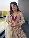 Champagne Gold Sequin Lehenga with Floral Embroidered Dupatta