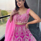 Designer Rose Quartz Embroidered Silk Lehenga with Pearl Work
