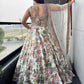 Bloom V-Neck Lehenga Set in Floral Printed Embroidered Borders