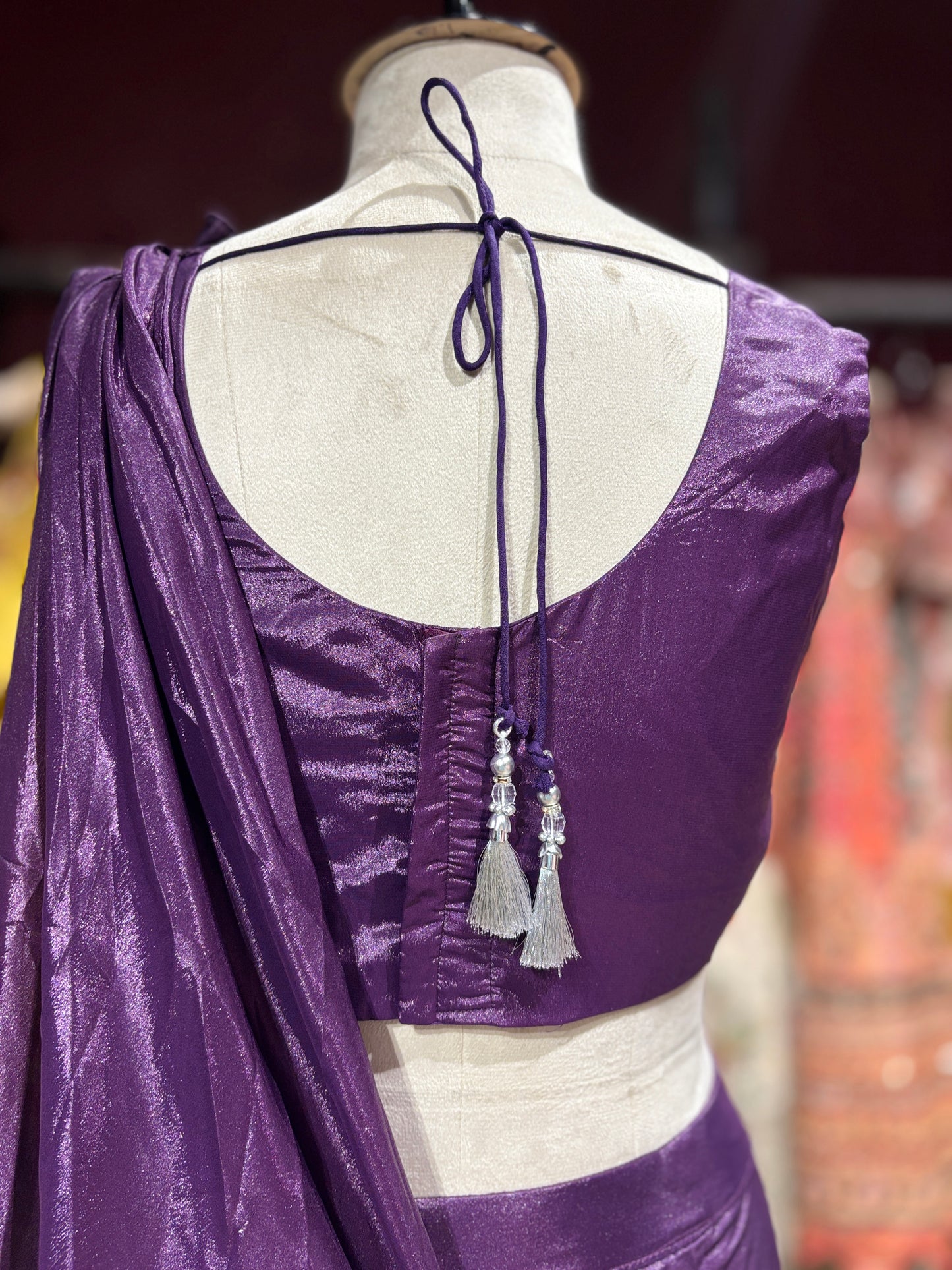 Purple Pre-Draped Saree with Hand-Embellished Designer Blouse