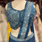 Teal Blue Pre-Draped Saree with Hand-Embellished Designer Blouse