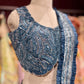 Teal Blue Pre-Draped Saree with Hand-Embellished Designer Blouse