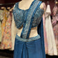 Teal Blue Pre-Draped Saree with Hand-Embellished Designer Blouse