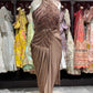 Mocha Brown Drape Saree with High-Neck Sequin Embellished Blouse
