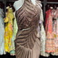 Mocha Brown Drape Saree with High-Neck Sequin Embellished Blouse