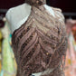 Mocha Brown Drape Saree with High-Neck Sequin Embellished Blouse