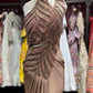 Mocha Brown Drape Saree with High-Neck Sequin Embellished Blouse