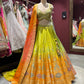 Lime Yellow & Orange Banarasi Silk Lehenga with Designer Dupatta