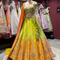 Lime Yellow & Orange Banarasi Silk Lehenga with Designer Dupatta