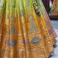 Lime Yellow & Orange Banarasi Silk Lehenga with Designer Dupatta