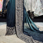 Teal Green Designer Saree with Heavy Gold Embroidered Border and Matching Blouse