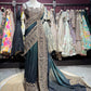Teal Green Designer Saree with Heavy Gold Embroidered Border and Matching Blouse