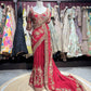 Red Designer Saree with Heavy Gold Floral Embroidery and Matching Blouse