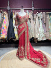 Red Designer Saree with Heavy Gold Floral Embroidery and Matching Blouse