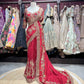 Red Designer Saree with Heavy Gold Floral Embroidery and Matching Blouse