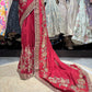 Red Designer Saree with Heavy Gold Floral Embroidery and Matching Blouse