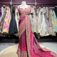 Designer Saree with Heavy Gold Embroidered Border and Matching Blouse