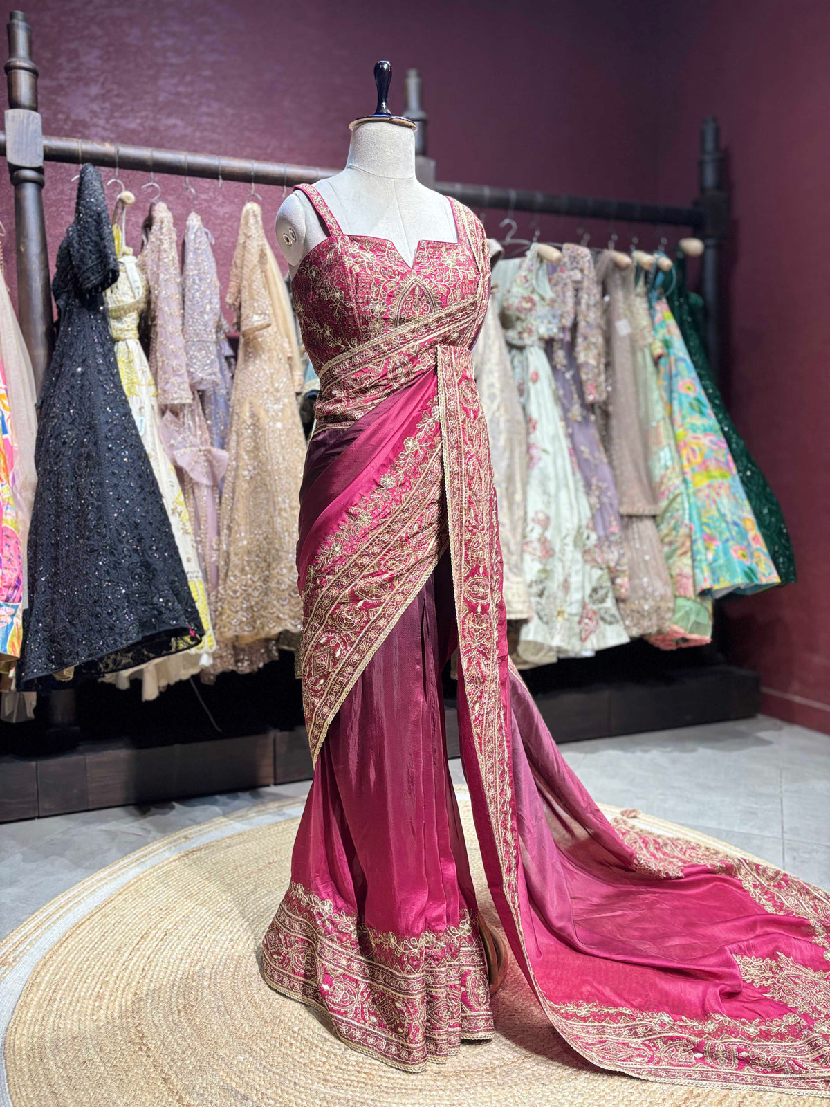 Designer Saree with Heavy Gold Embroidered Border and Matching Blouse