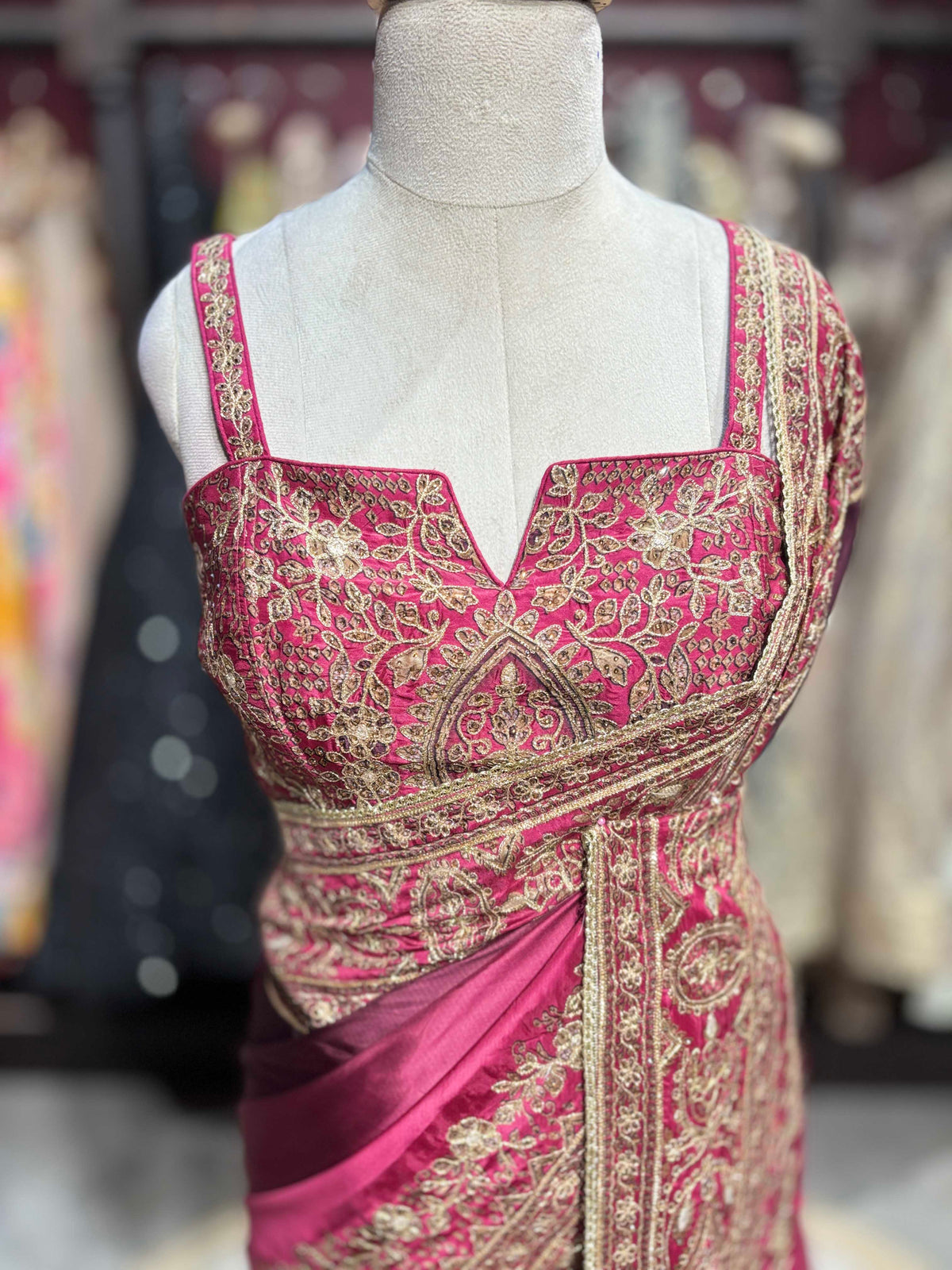 Designer Saree with Heavy Gold Embroidered Border and Matching Blouse