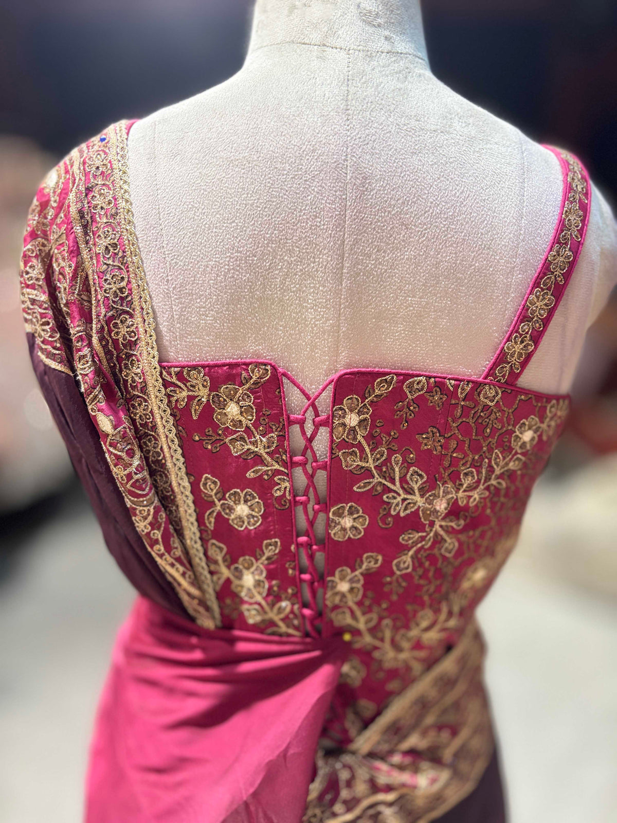 Designer Saree with Heavy Gold Embroidered Border and Matching Blouse