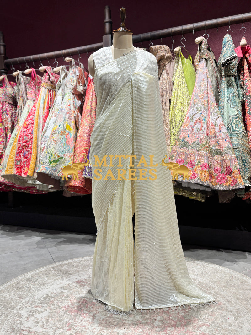Elegant Sequin Handwork Party Wear Saree
