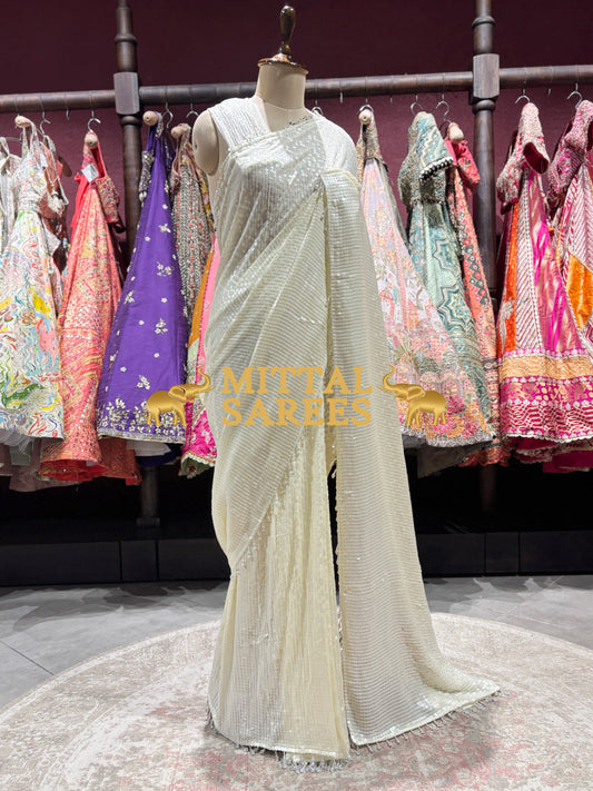 Elegant Sequin Handwork Party Wear Saree