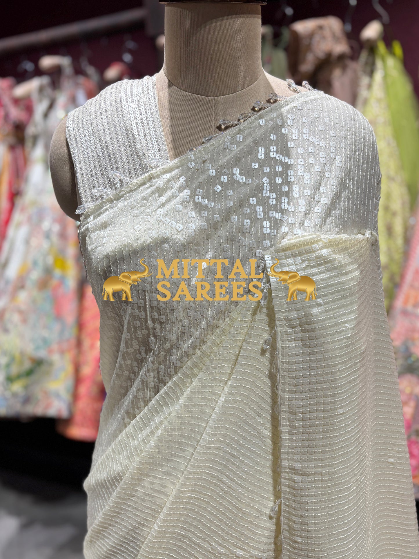 Elegant Sequin Handwork Party Wear Saree