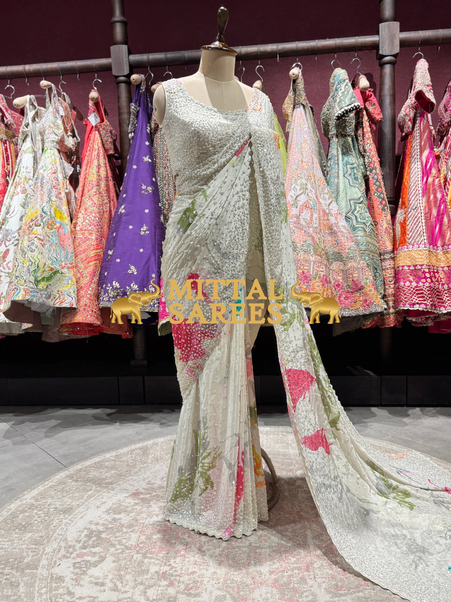 Elegant Floral Sequin Embroidered Designer Party Wear Saree