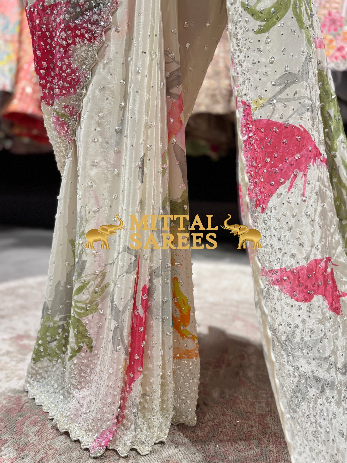 Elegant Floral Sequin Embroidered Designer Party Wear Saree