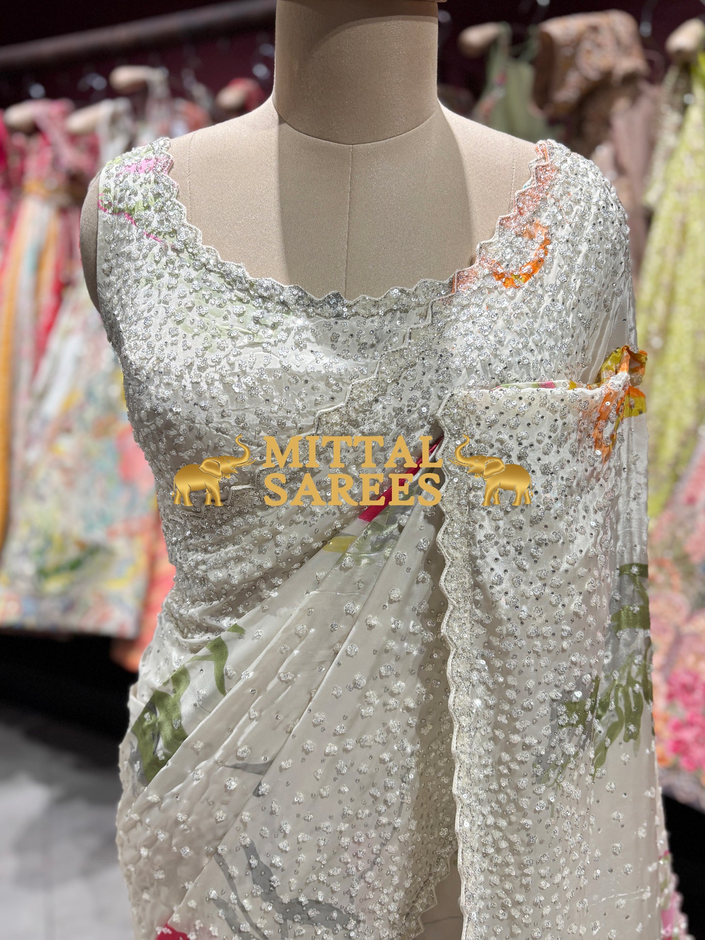 Elegant Floral Sequin Embroidered Designer Party Wear Saree