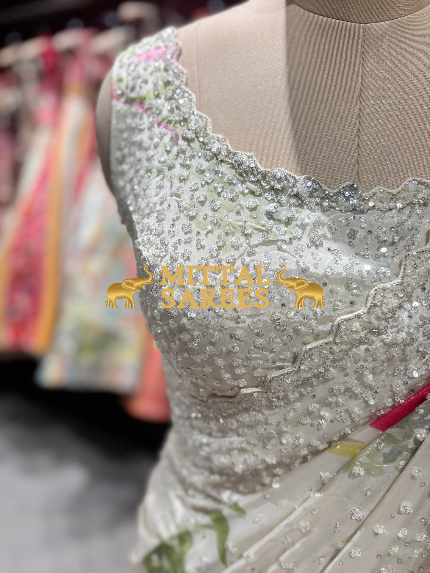 Elegant Floral Sequin Embroidered Designer Party Wear Saree