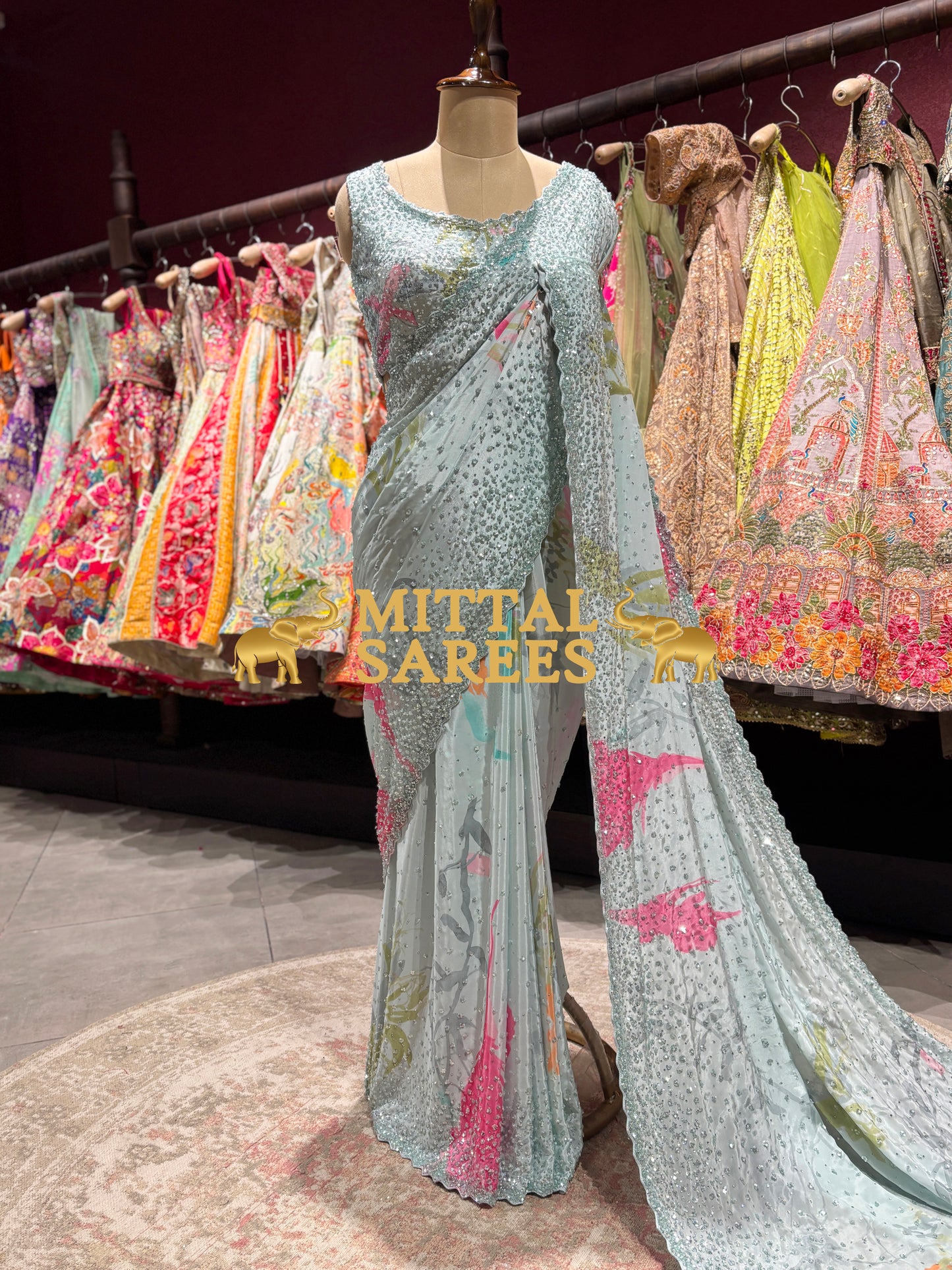 Designer Floral Sequin Embroidered Party Wear Saree