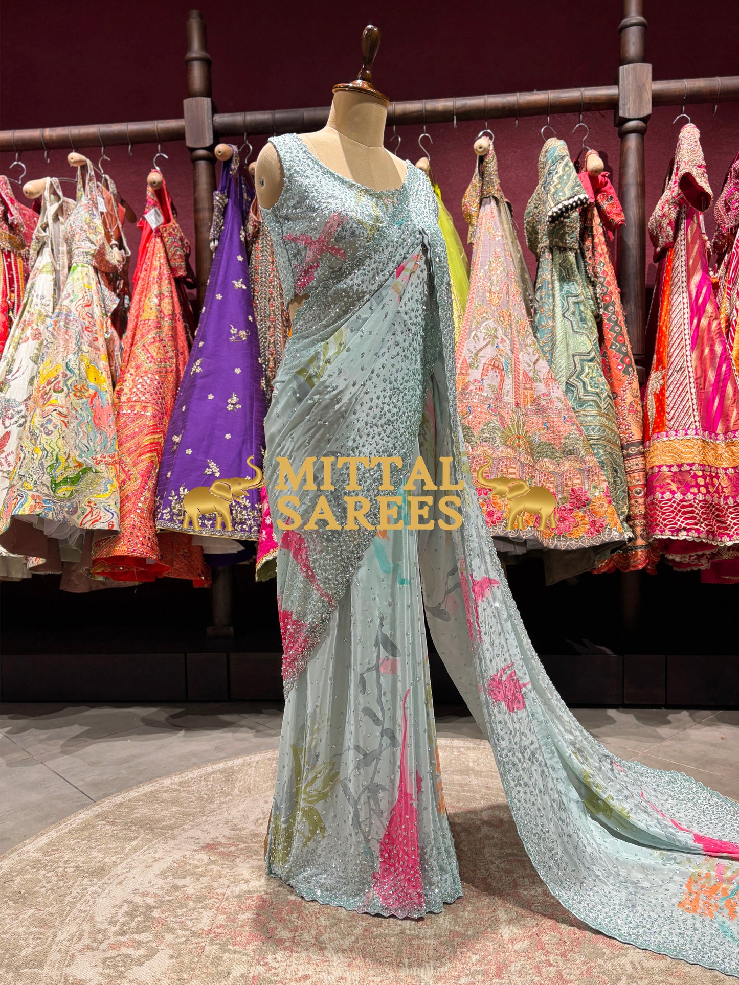 Designer Floral Sequin Embroidered Party Wear Saree