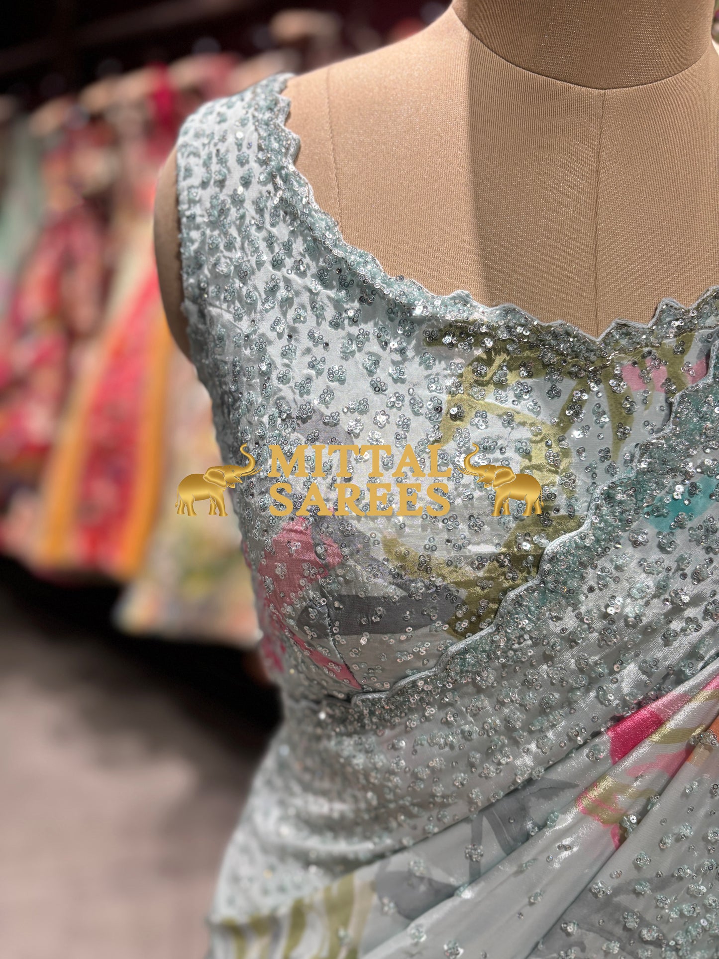 Designer Floral Sequin Embroidered Party Wear Saree