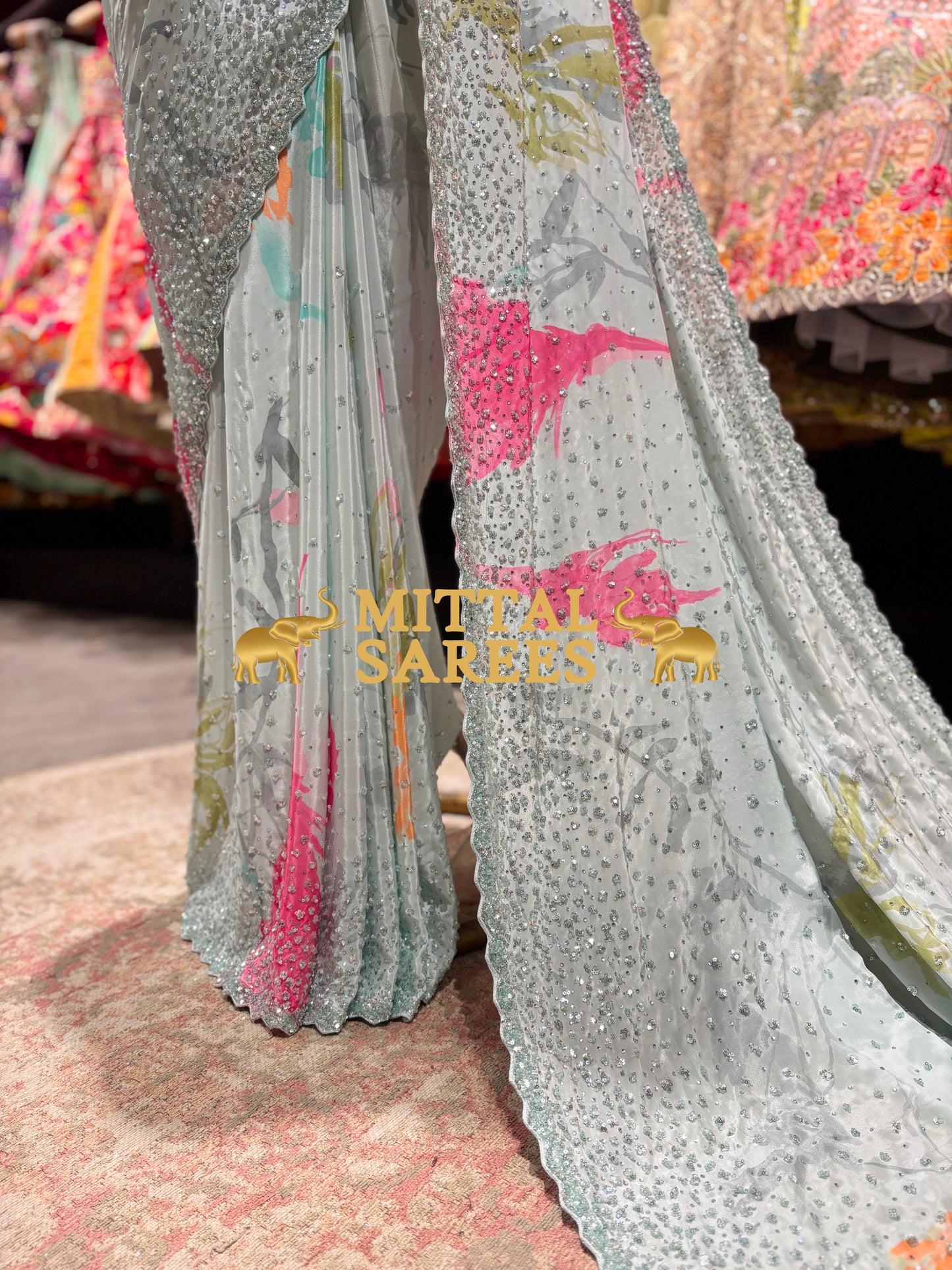 Designer Floral Sequin Embroidered Party Wear Saree