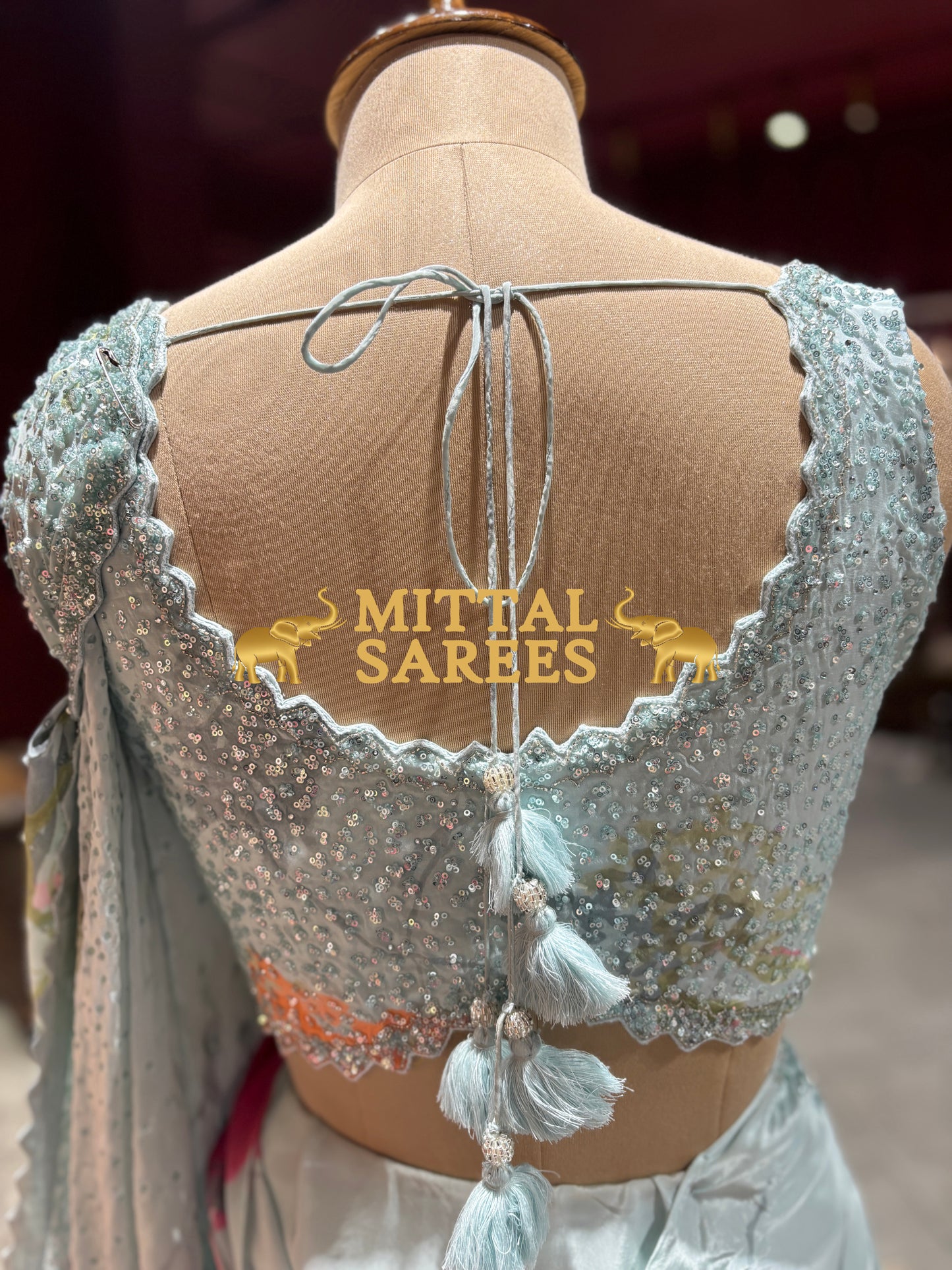 Designer Floral Sequin Embroidered Party Wear Saree