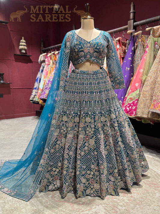 Teal Heavy Embroidered Bridal Lehenga with Dupatta Set 2026!